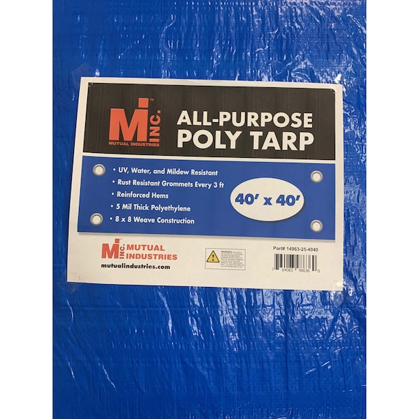 Tarp, 40 ft x 40 ft, 5 Mil, Blue, UV Resistant, Mildew Resistant